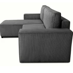 Ecksofa Josh links - mit Stauraum - anthrazit gerippter Samt