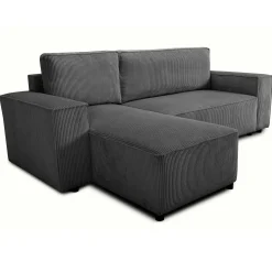 Ecksofa Josh links - mit Stauraum - anthrazit gerippter Samt