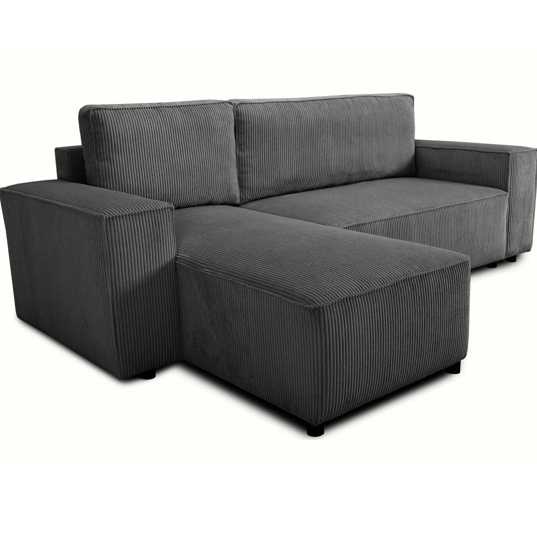 Ecksofa Josh links - mit Stauraum - anthrazit gerippter Samt