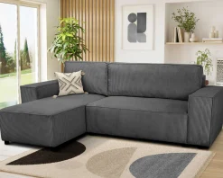 Ecksofa Josh links - mit Stauraum - anthrazit gerippter Samt