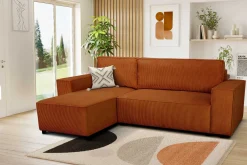 Ecksofa Josh links - mit Stauraum - terracotta gerippter Samt