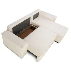 Ecksofa Josh rechts - mit Stauraum - beige gerippter Samt