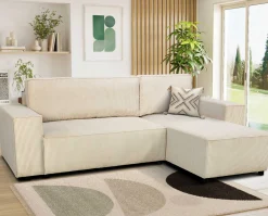 Ecksofa Josh rechts - mit Stauraum - beige gerippter Samt