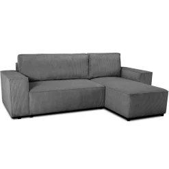 Ecksofa Josh rechts - mit Stauraum - anthrazit gerippter Samt