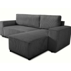 Ecksofa Josh rechts - mit Stauraum - anthrazit gerippter Samt
