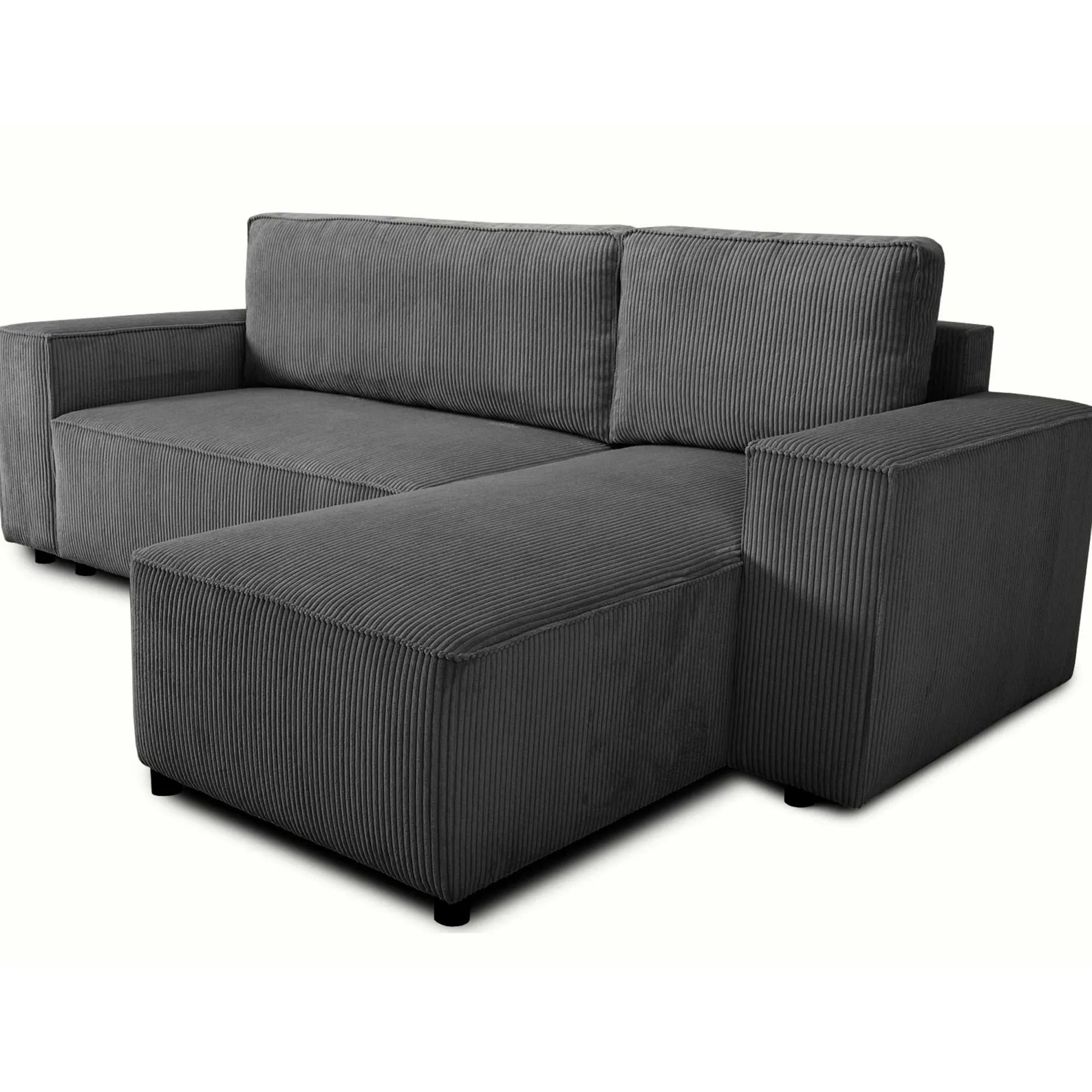 Ecksofa Josh rechts - mit Stauraum - anthrazit gerippter Samt