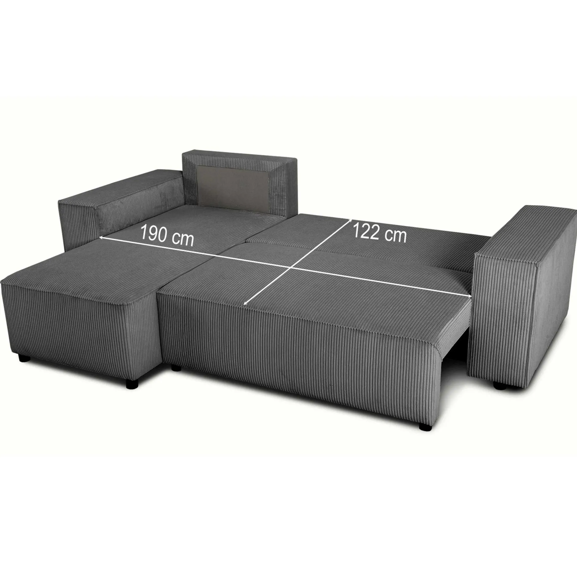 Ecksofa Josh rechts - mit Stauraum - anthrazit gerippter Samt