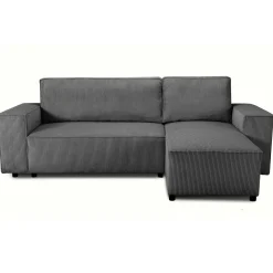 Ecksofa Josh rechts - mit Stauraum - anthrazit gerippter Samt