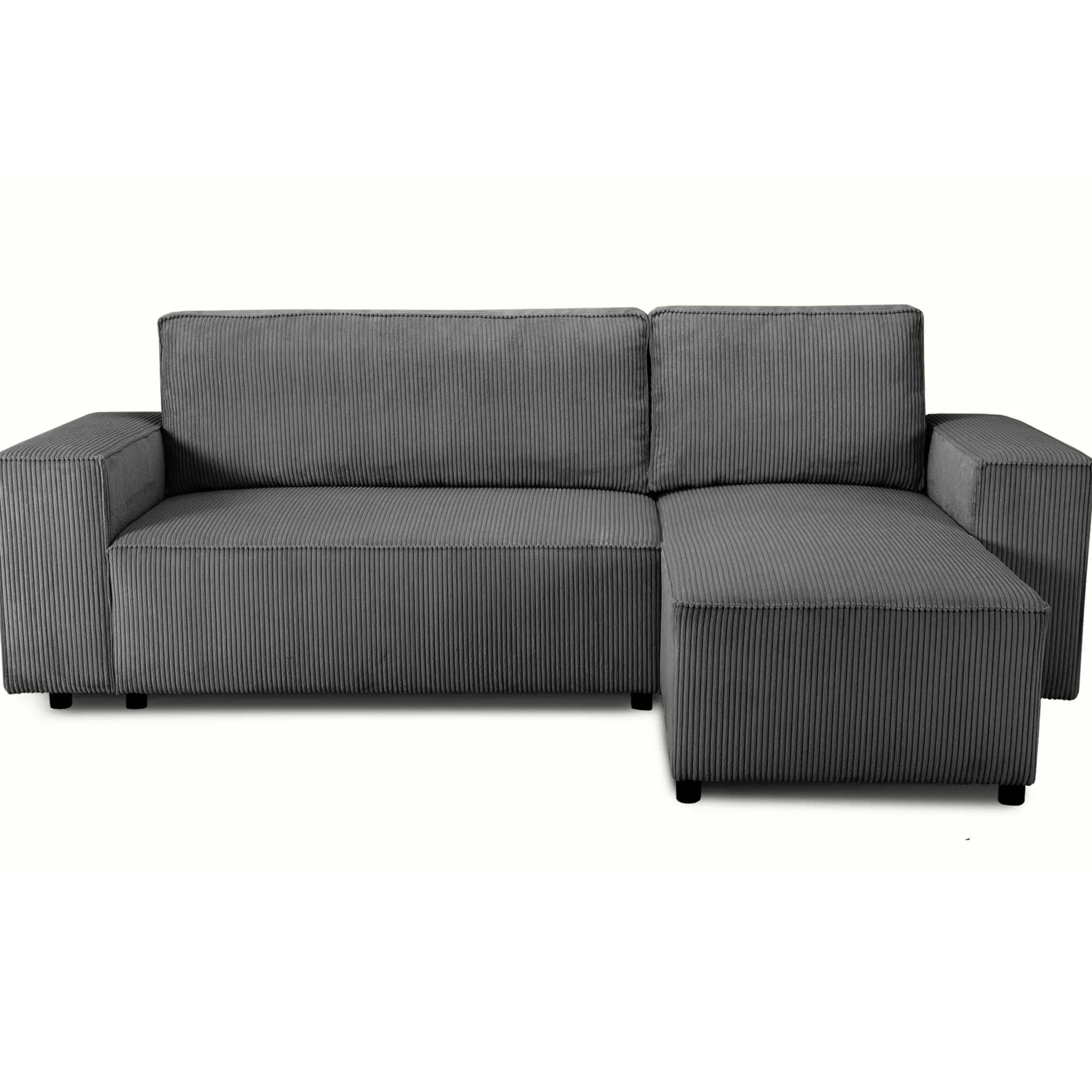 Ecksofa Josh rechts - mit Stauraum - anthrazit gerippter Samt