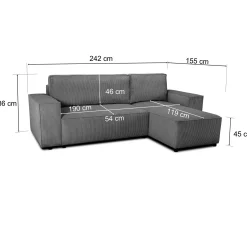 Ecksofa Josh rechts - mit Stauraum - anthrazit gerippter Samt