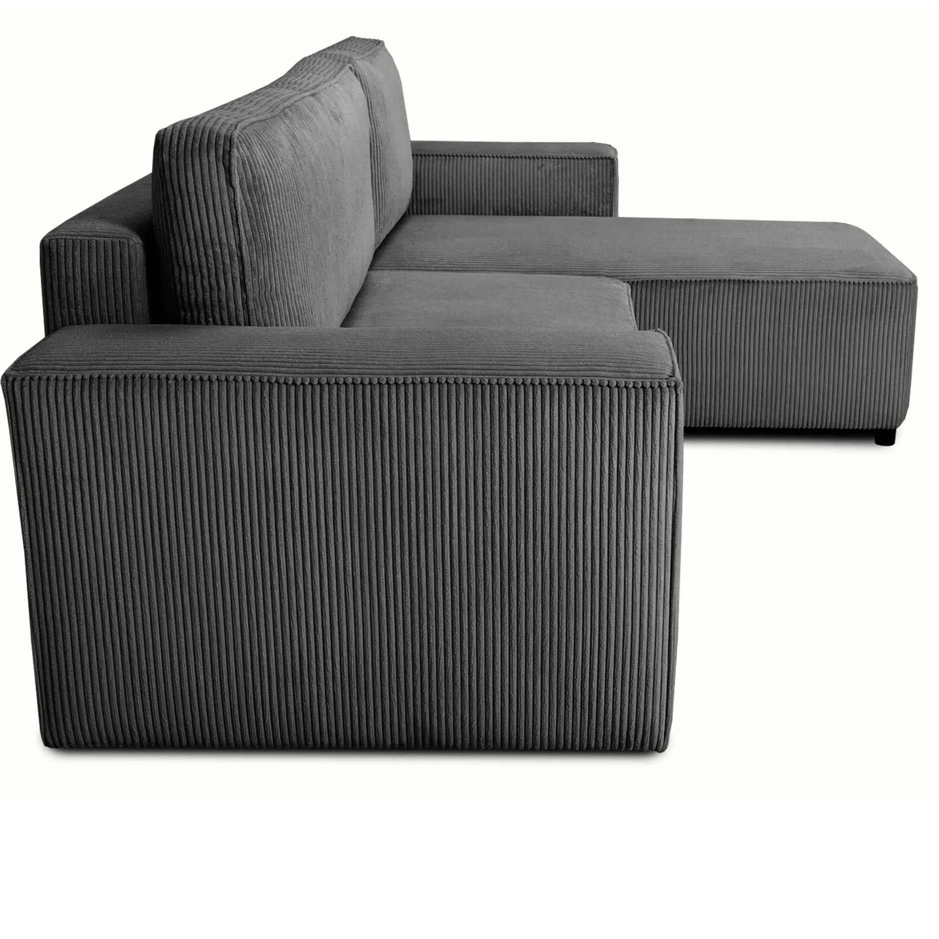 Ecksofa Josh rechts - mit Stauraum - anthrazit gerippter Samt