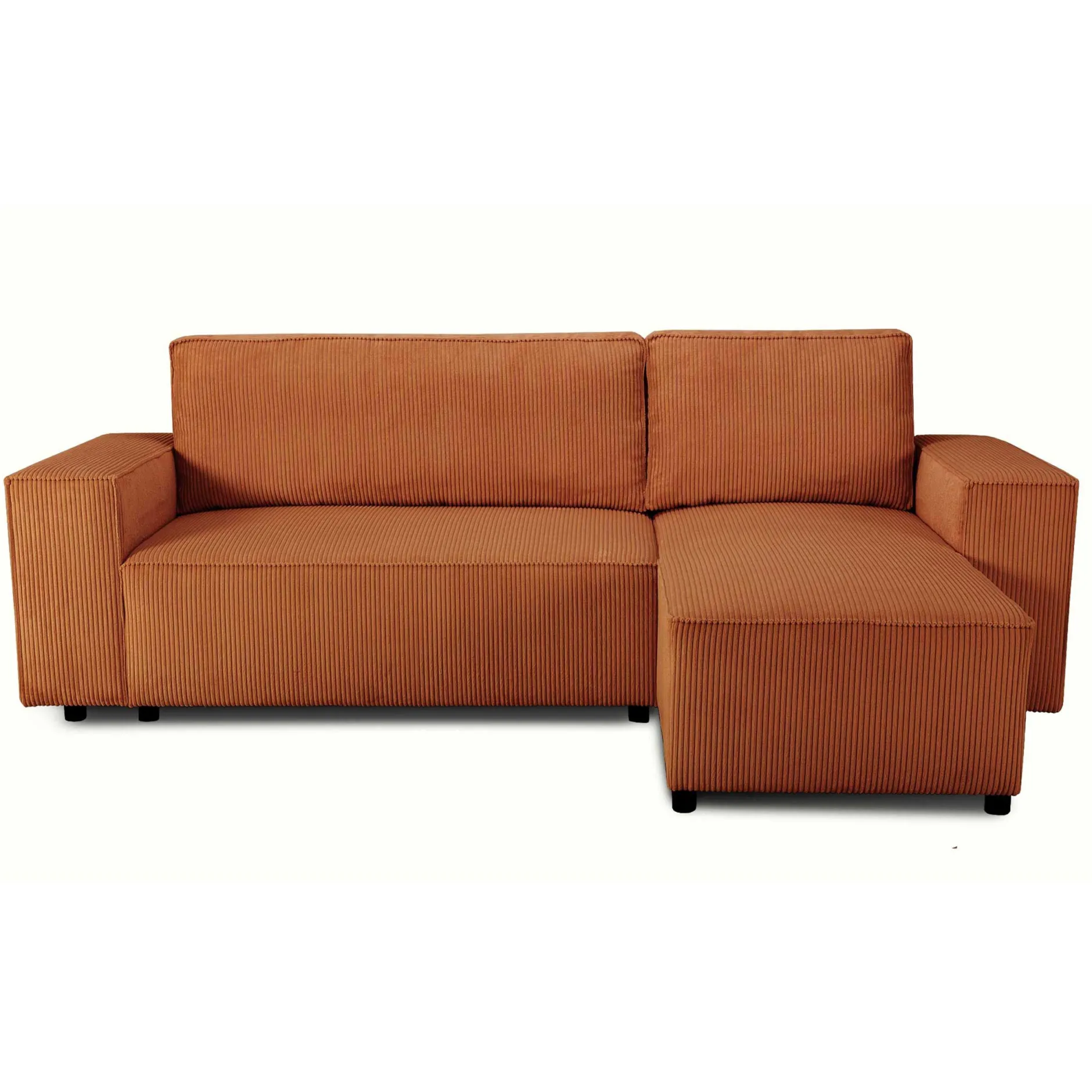 Ecksofa Josh rechts - mit Stauraum - terracotta gerippter Samt