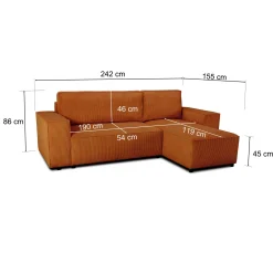 Ecksofa Josh rechts - mit Stauraum - terracotta gerippter Samt