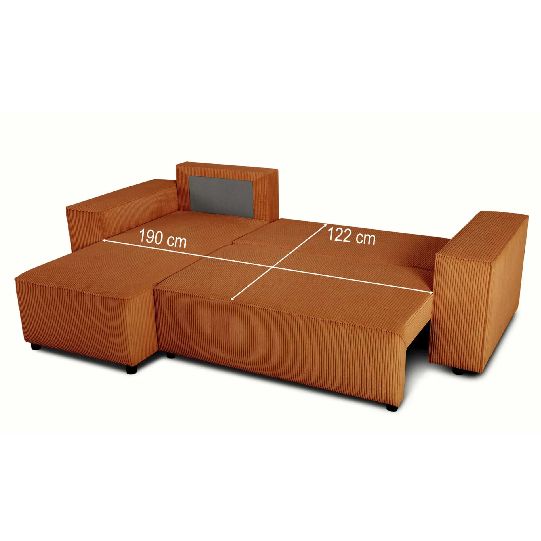 Ecksofa Josh rechts - mit Stauraum - terracotta gerippter Samt