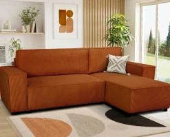 Ecksofa Josh rechts - mit Stauraum - terracotta gerippter Samt