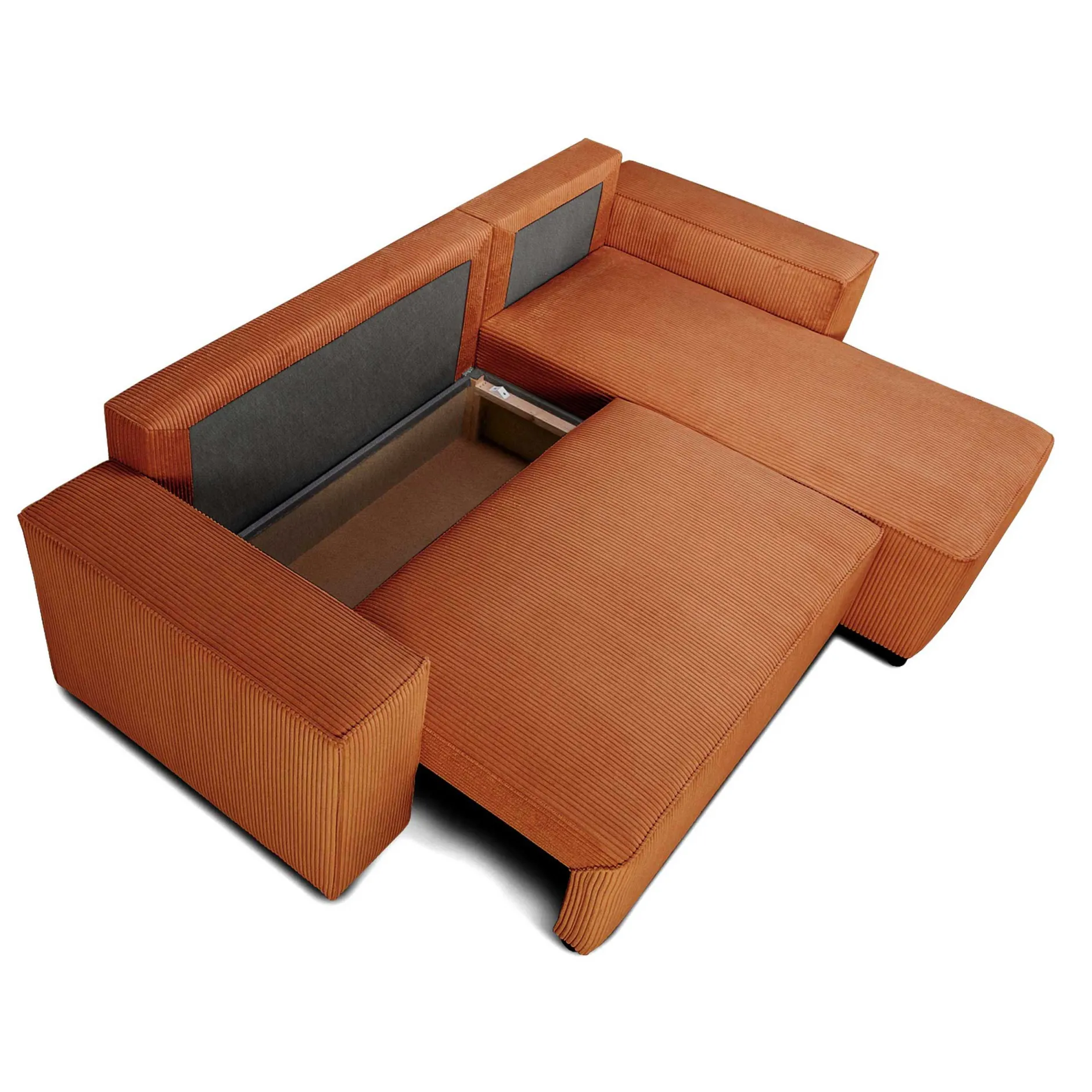 Ecksofa Josh rechts - mit Stauraum - terracotta gerippter Samt