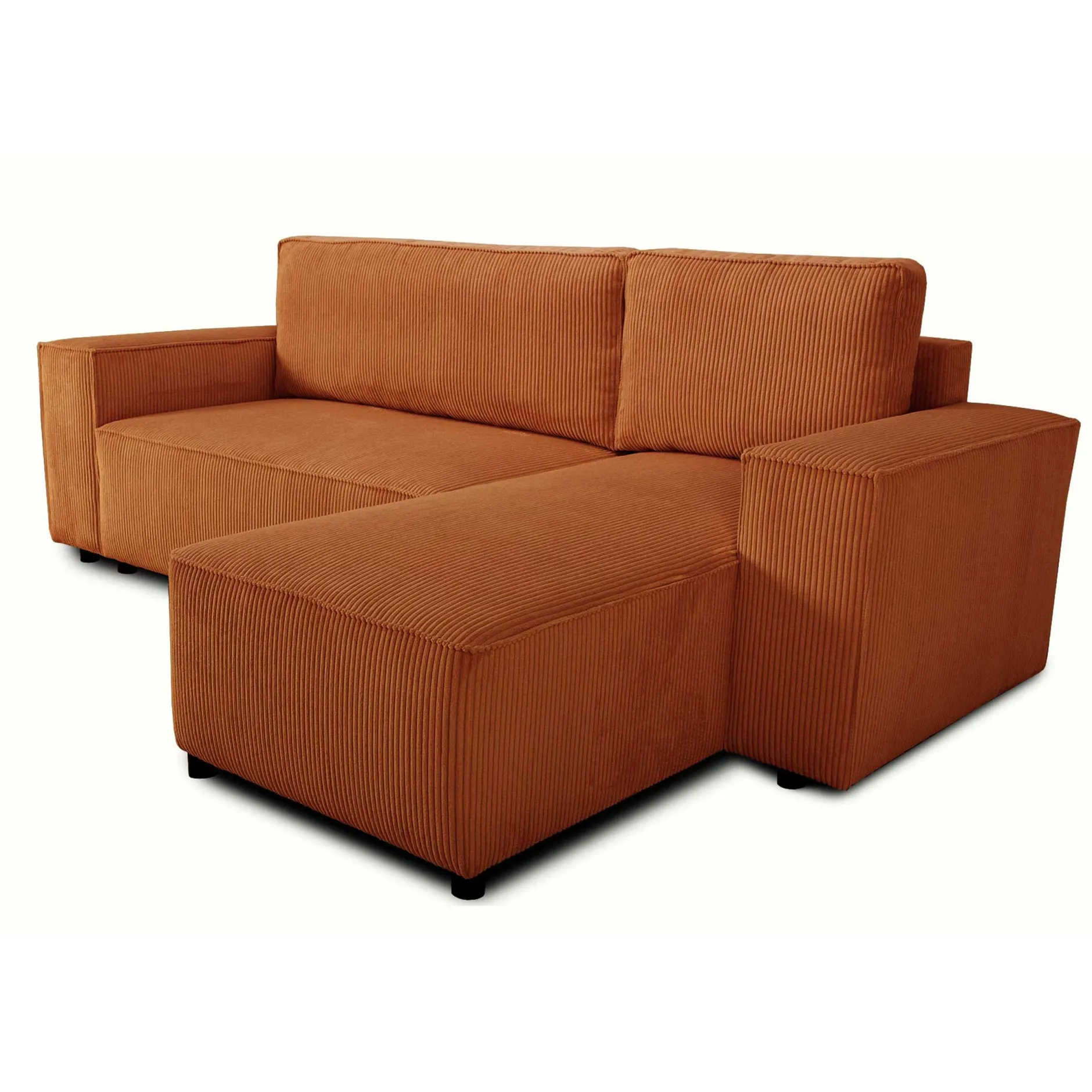 Ecksofa Josh rechts - mit Stauraum - terracotta gerippter Samt