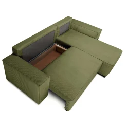 Ecksofa Josh rechts - mit Stauraum - khaki rib velvet