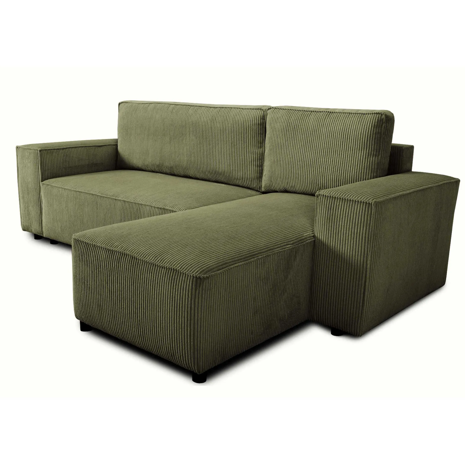 Ecksofa Josh rechts - mit Stauraum - khaki rib velvet