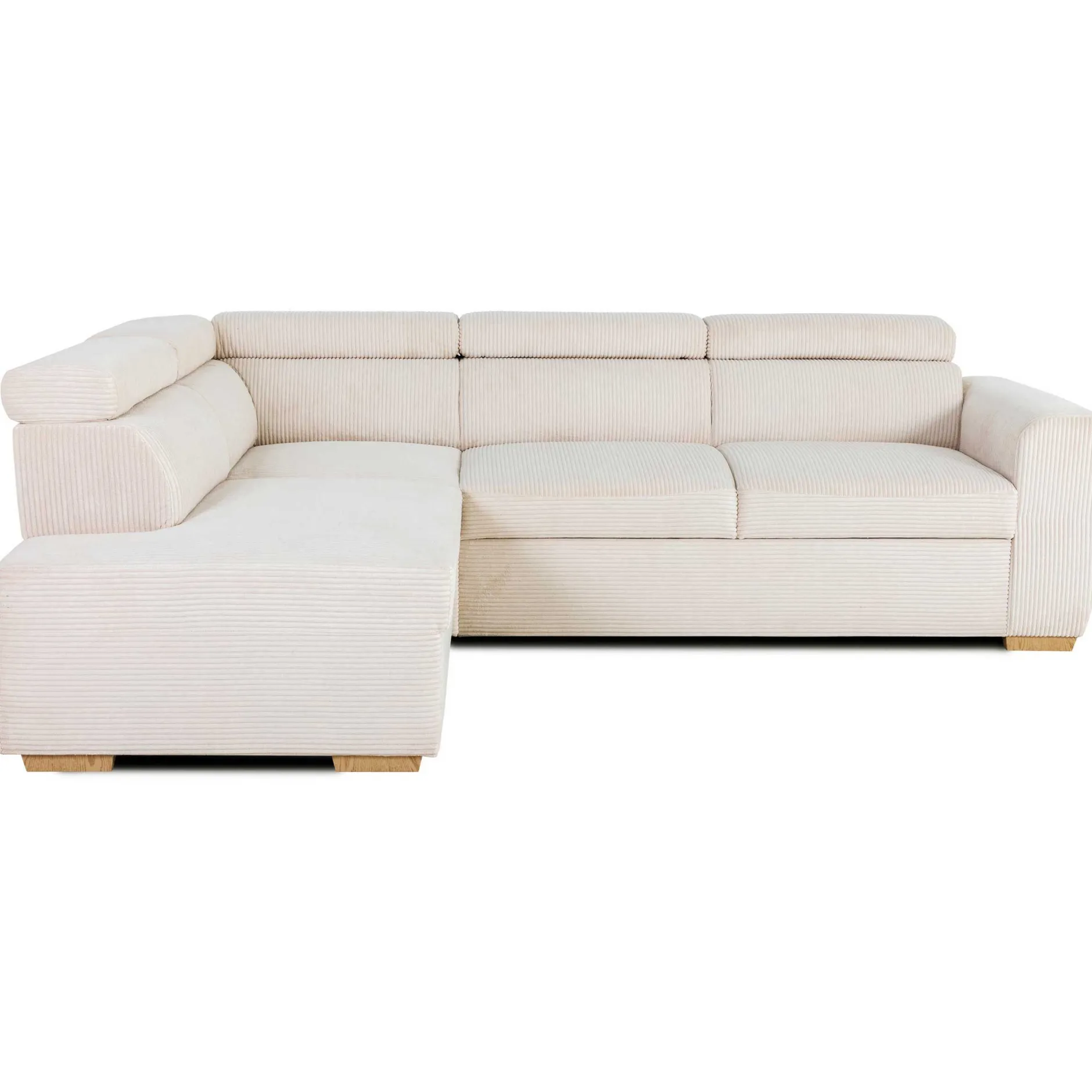 Ecksofa Kelio links - verstellbare Kopfstütze - weißer Rippensamt