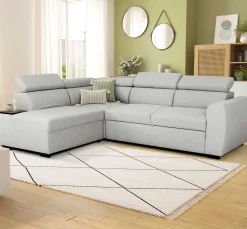 Ecksofa Kelio links - verstellbare Kopfstütze - grauer Stoff