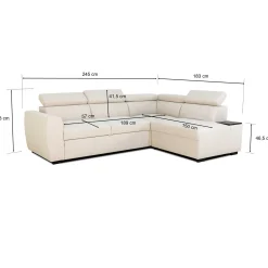 Ecksofa Kelio links - verstellbare Kopfstütze - beiger Stoff