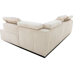 Ecksofa Kelio rechts - verstellbare Kopfstütze - weißer Rippensamt