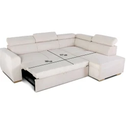 Ecksofa Kelio rechts - verstellbare Kopfstütze - weißer Rippensamt