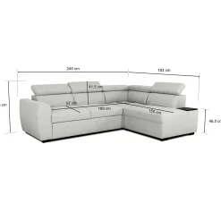 Ecksofa Kelio rechts - verstellbare Kopfstütze - grauer Stoff