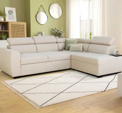 Ecksofa Kelio rechts - verstellbare Kopfstütze - beiger Stoff