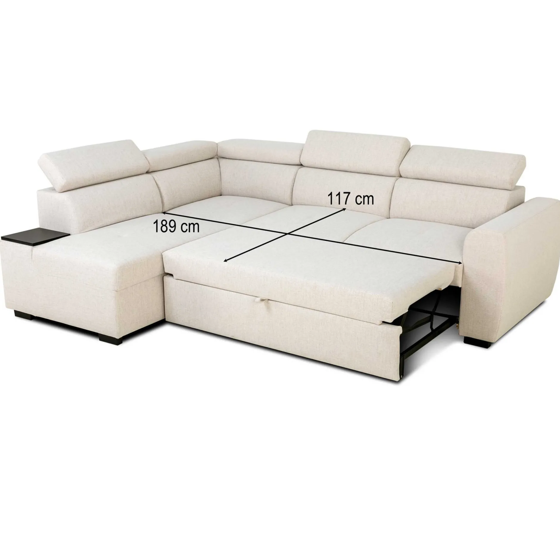 Ecksofa Kelio rechts - verstellbare Kopfstütze - beiger Stoff