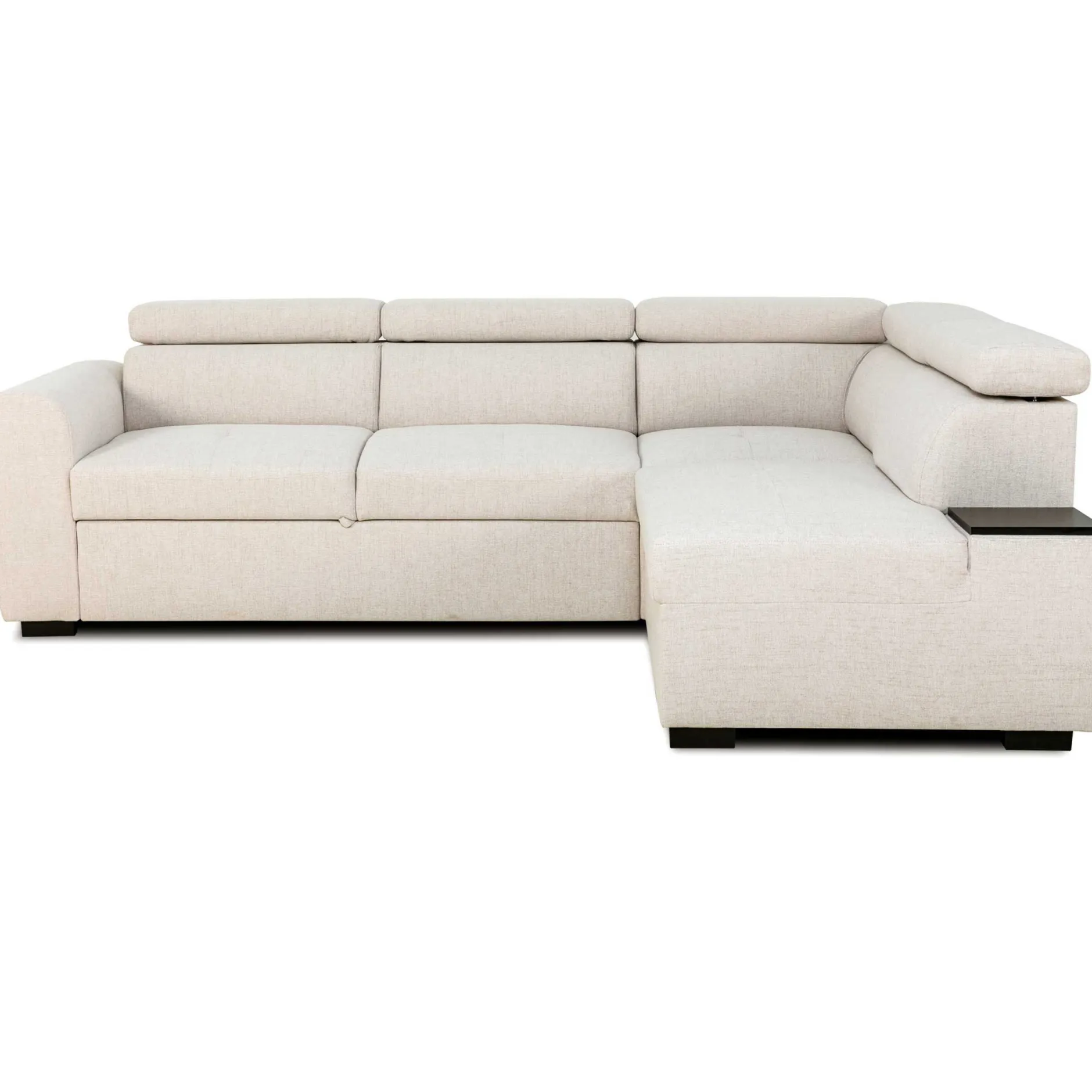 Ecksofa Kelio rechts - verstellbare Kopfstütze - beiger Stoff