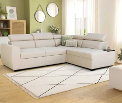 Ecksofa Kelio rechts - verstellbare Kopfstütze - beiger Stoff