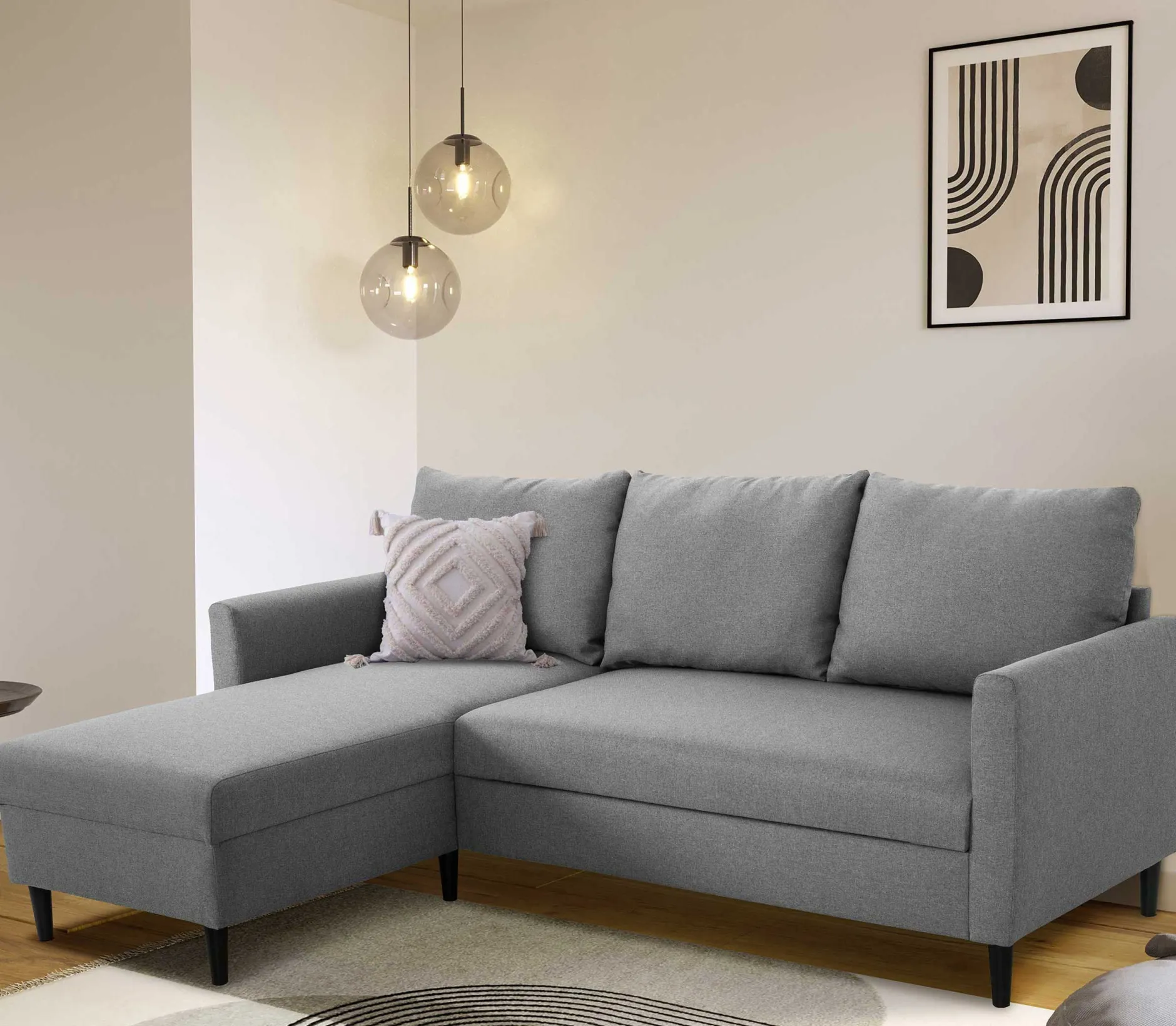 Ecksofa Tweety links - 192x137x82cm - grauer Stoff