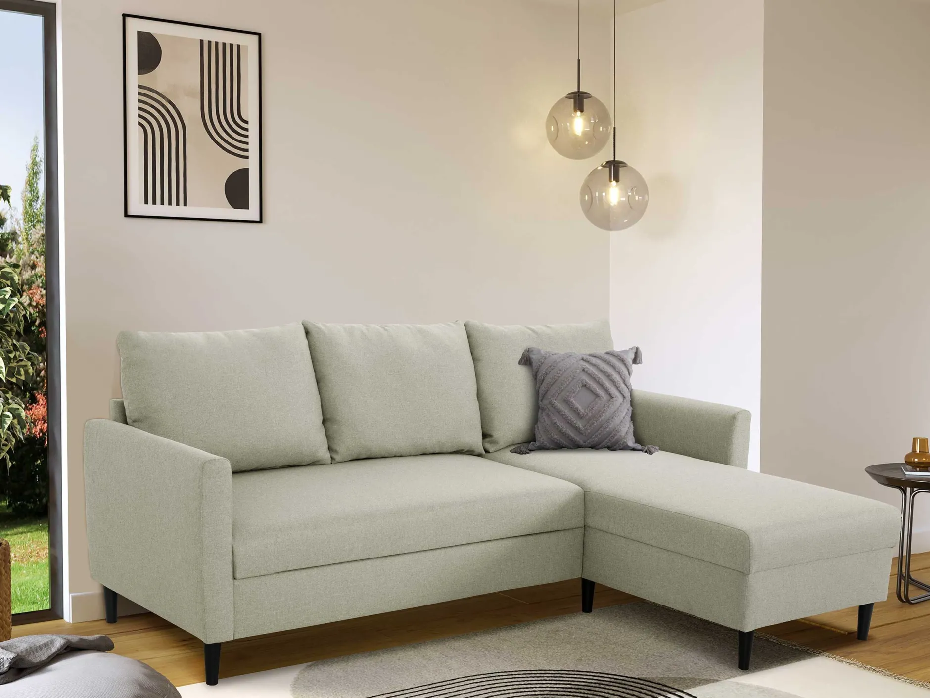 Ecksofa Tweety rechts - 192x137x82cm - beige Stoff