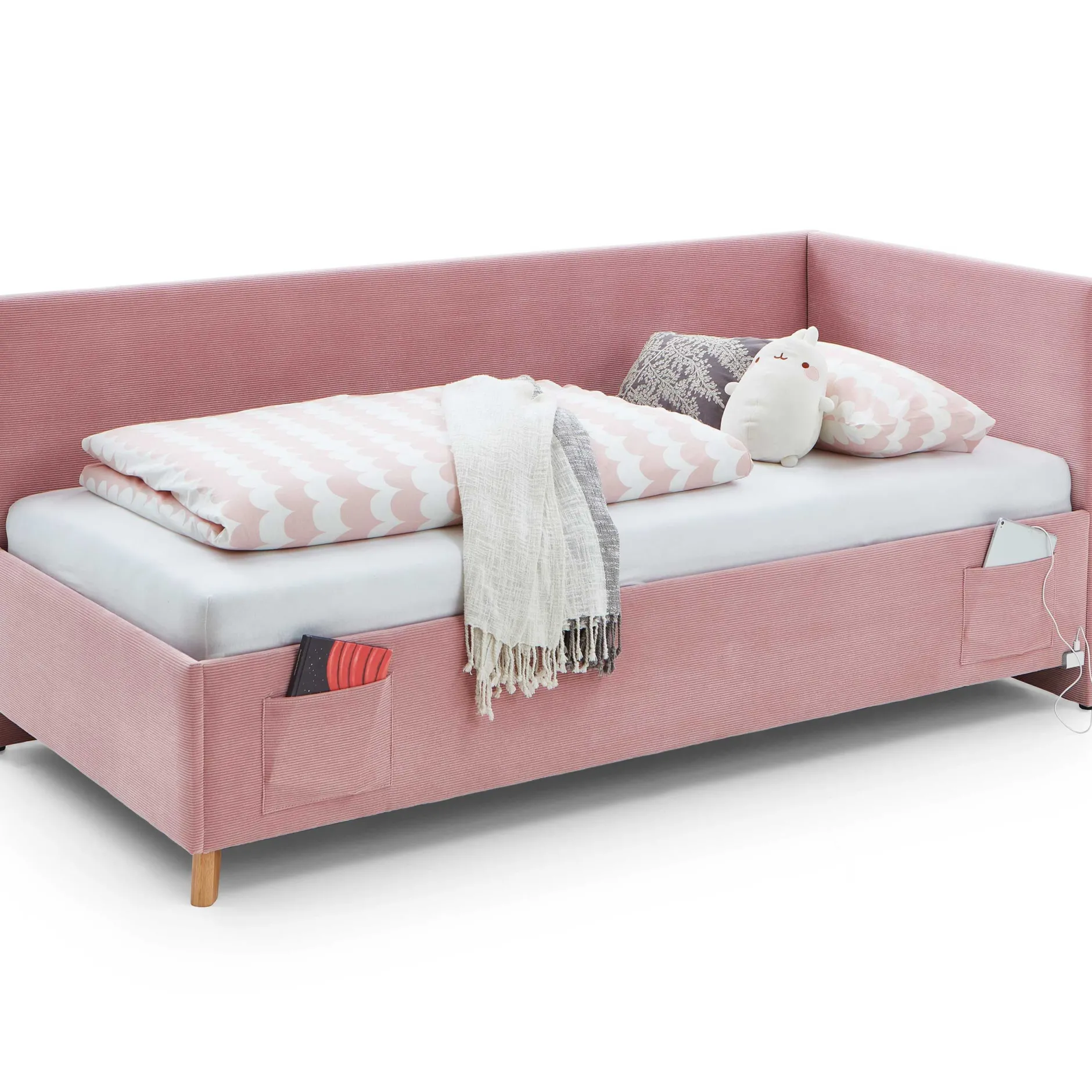 Einzelbett Cool | Mit Rückenlehne | 90 x 200 cm | Rosa Design