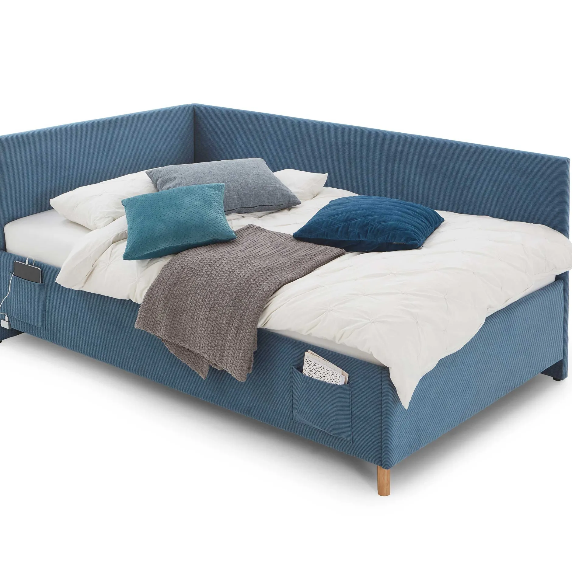 Einzelbett Cool | Mit Rückenlehne | 90 x 200 cm | Blaues Design