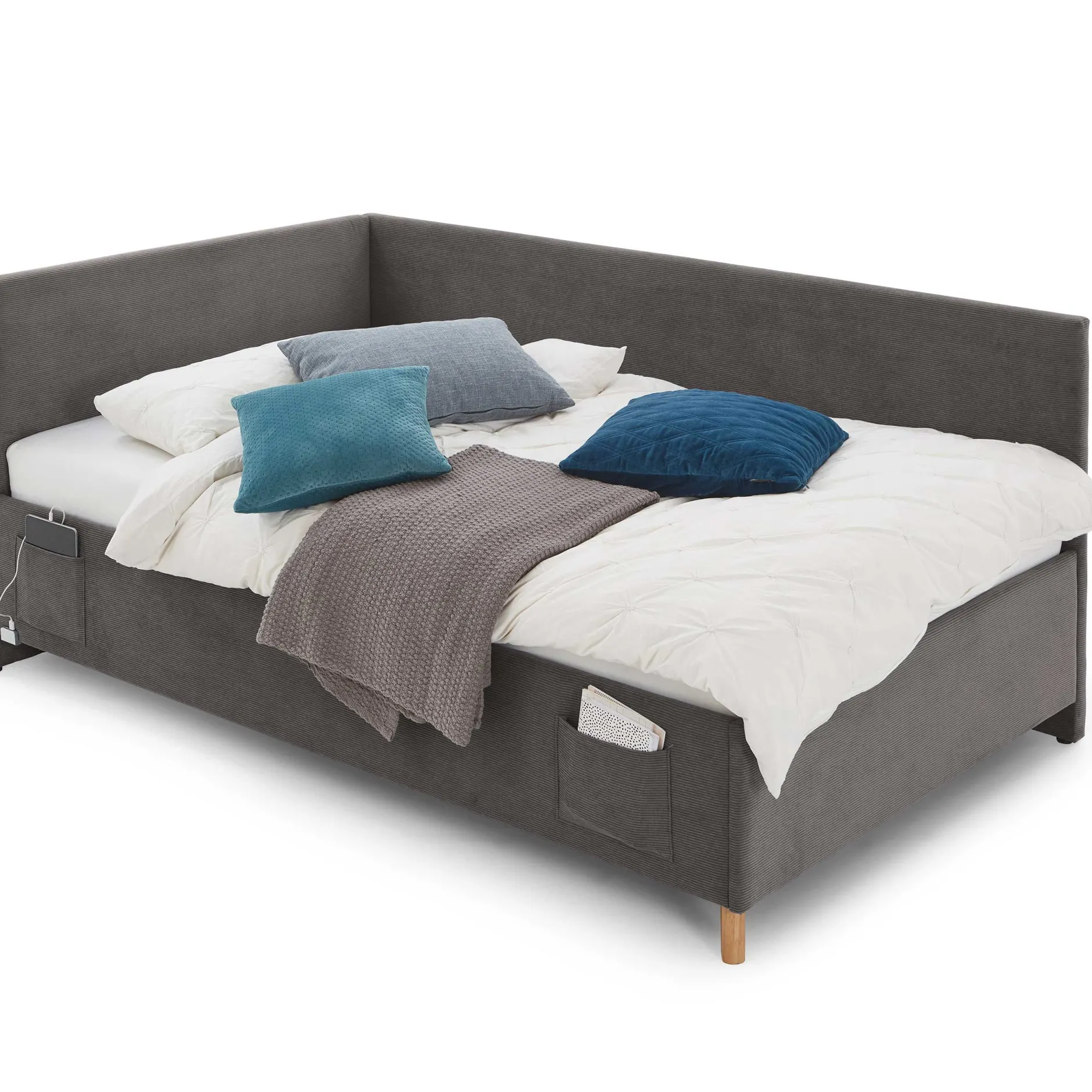 Einzelbett Cool | Mit Rückenlehne | 90 x 200 cm | Anthrazit Design