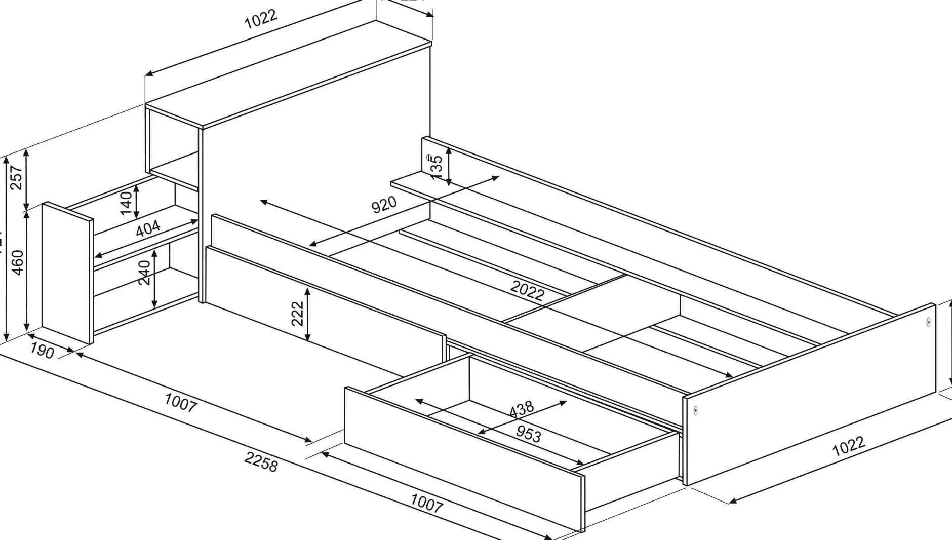 Einzelbett Kazim 90x200 mit Stauraum - altrosa