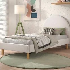 Einzelbett Maeva - 212x97x107 cm - Weißer Bouclé-Stoff