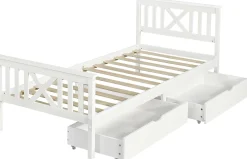 Einzelbett Milo - 90x200cm - mit Schubladen - massivem Kiefernholz - weiß