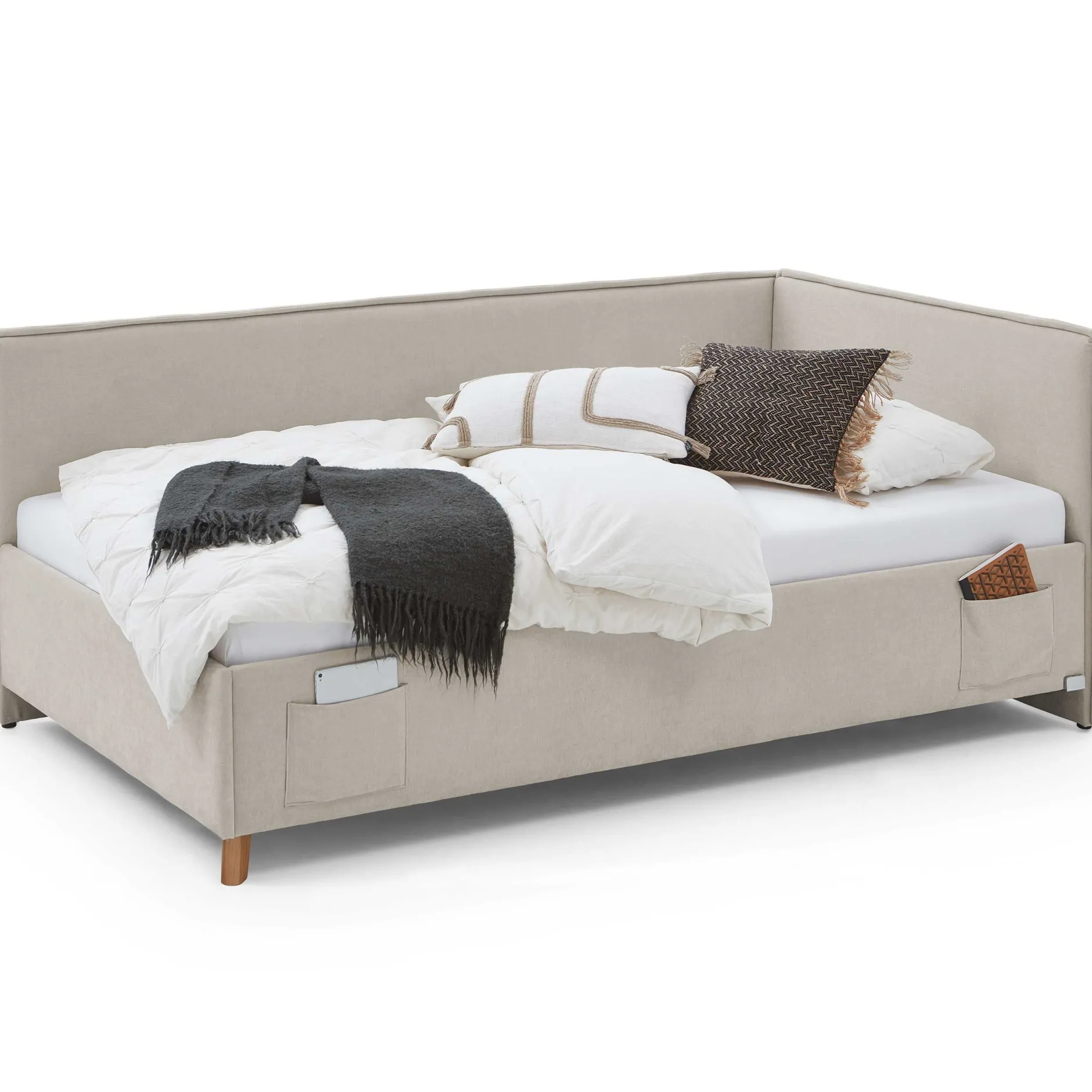 Einzelbett Ollie | Mit Rückenlehne | 120 x 200 cm | Beige Design