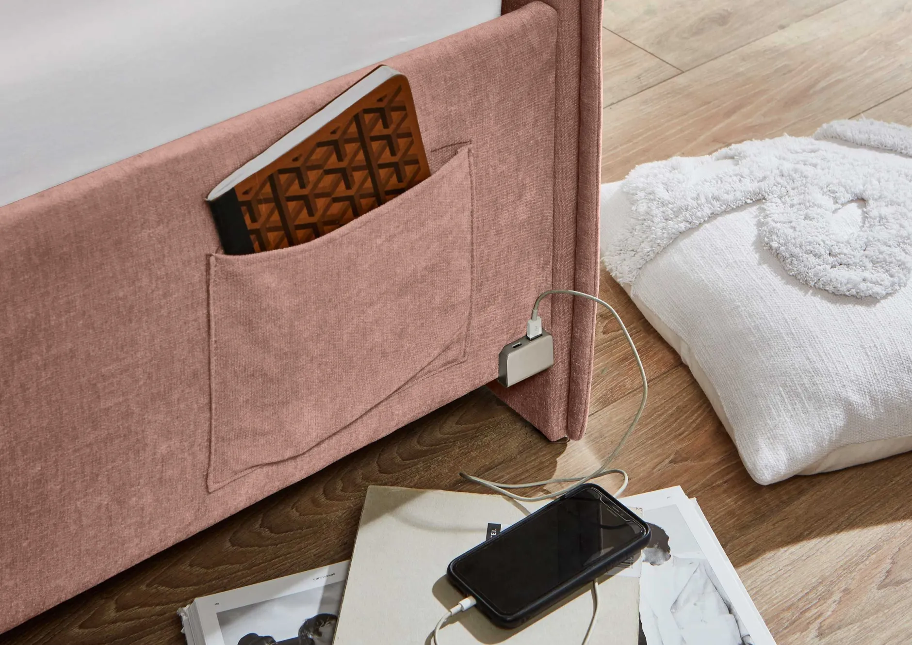 Einzelbett Ollie | Mit Rückenlehne | 120 x 200 cm | Rosa Design