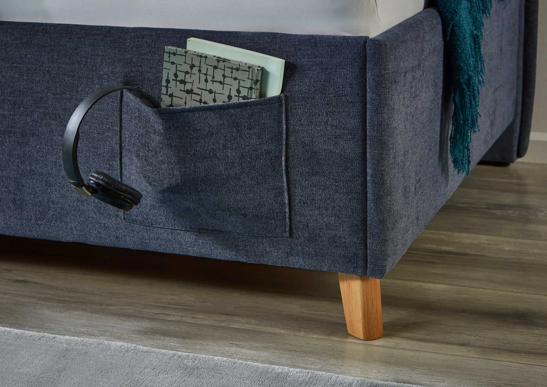 Einzelbett Ollie | Mit Rückenlehne | 90 x 200 cm | Dunkelblaues Design