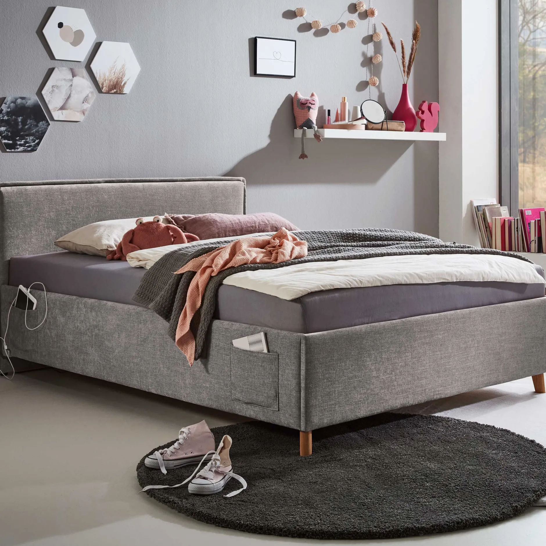 Einzelbett Ollie | 90 x 200 cm | Design Grau