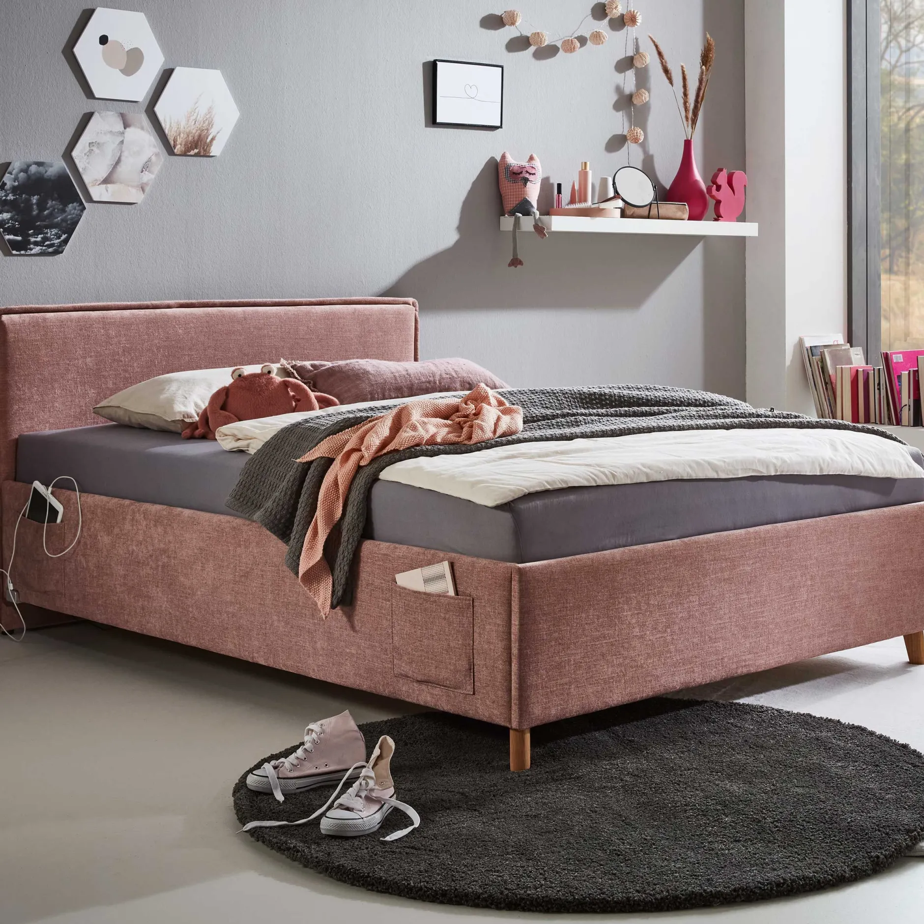 Einzelbett Ollie | 90 x 200 cm | Rosa Design