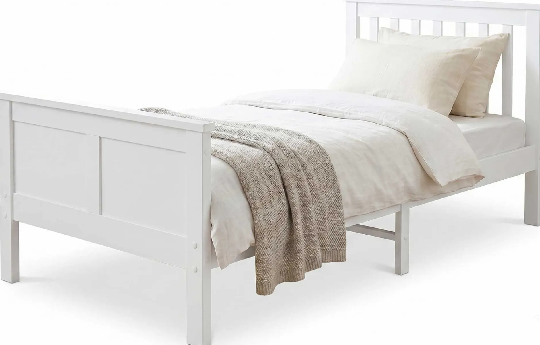 Einzelbett Rover - 90x200cm - massivem Kiefernholz - weiß