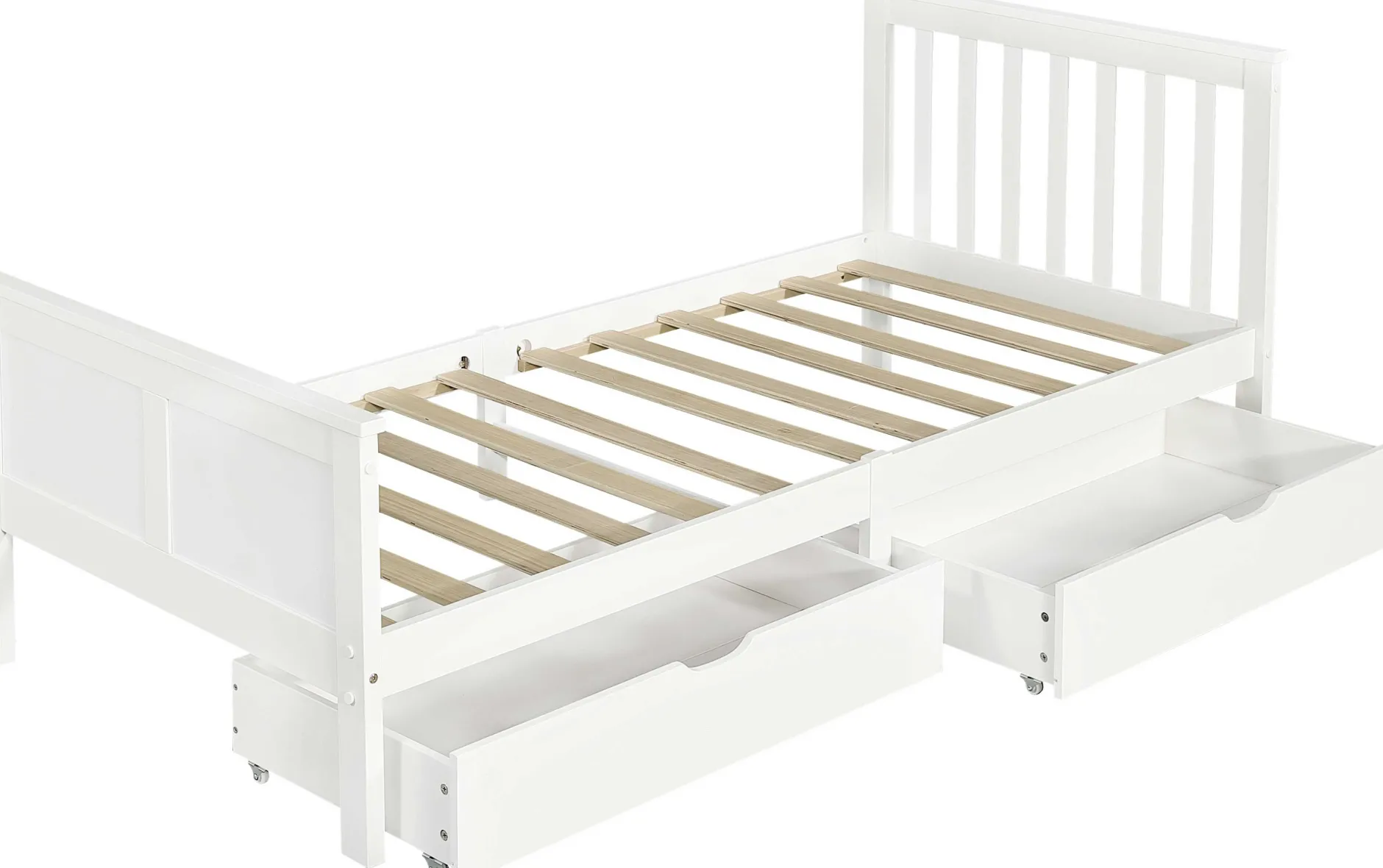 Einzelbett Rover - 90x200cm - mit Schubladen - massivem Kiefernholz - weiß