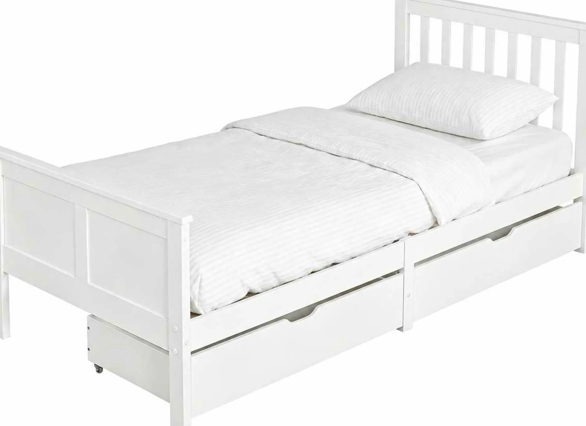 Einzelbett Rover - 90x200cm - mit Schubladen - massivem Kiefernholz - weiß