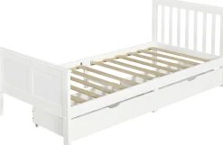 Einzelbett Rover - 90x200cm - mit Schubladen - massivem Kiefernholz - weiß